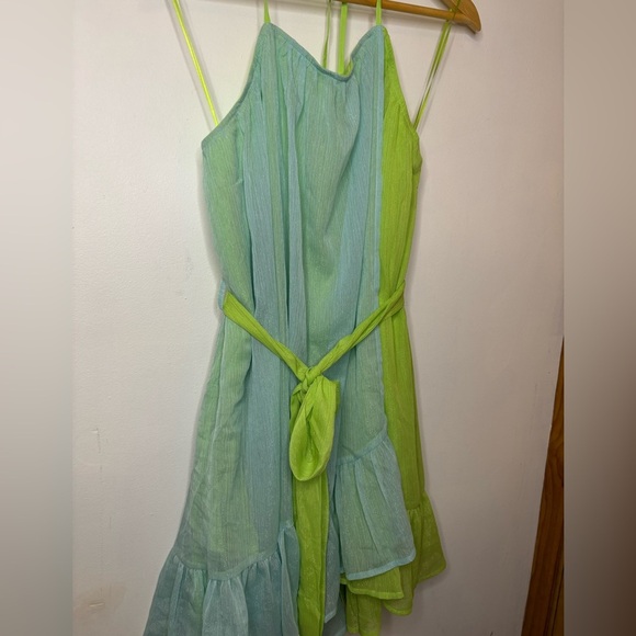 NWT Strut and Bolt Lime Aqua Tiered Chiffon Mini Dress - Picture 11 of 11